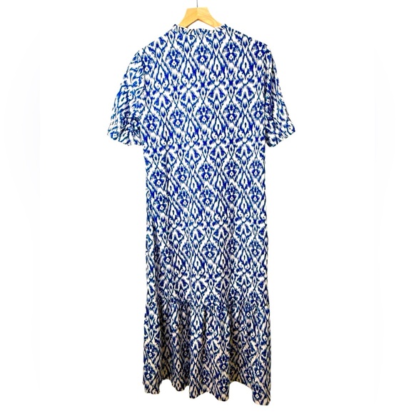 Women’s Maxi Dress Blue/White Geo Patterned Dress Short Sleeve Size-M NWT - Picture 4 of 11